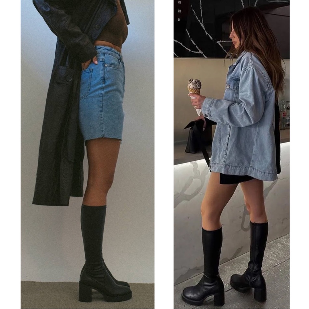 Tony Bianca Tibby Black Venice/Black Venezia Calf Chunky Heeled Boots Size 6.5